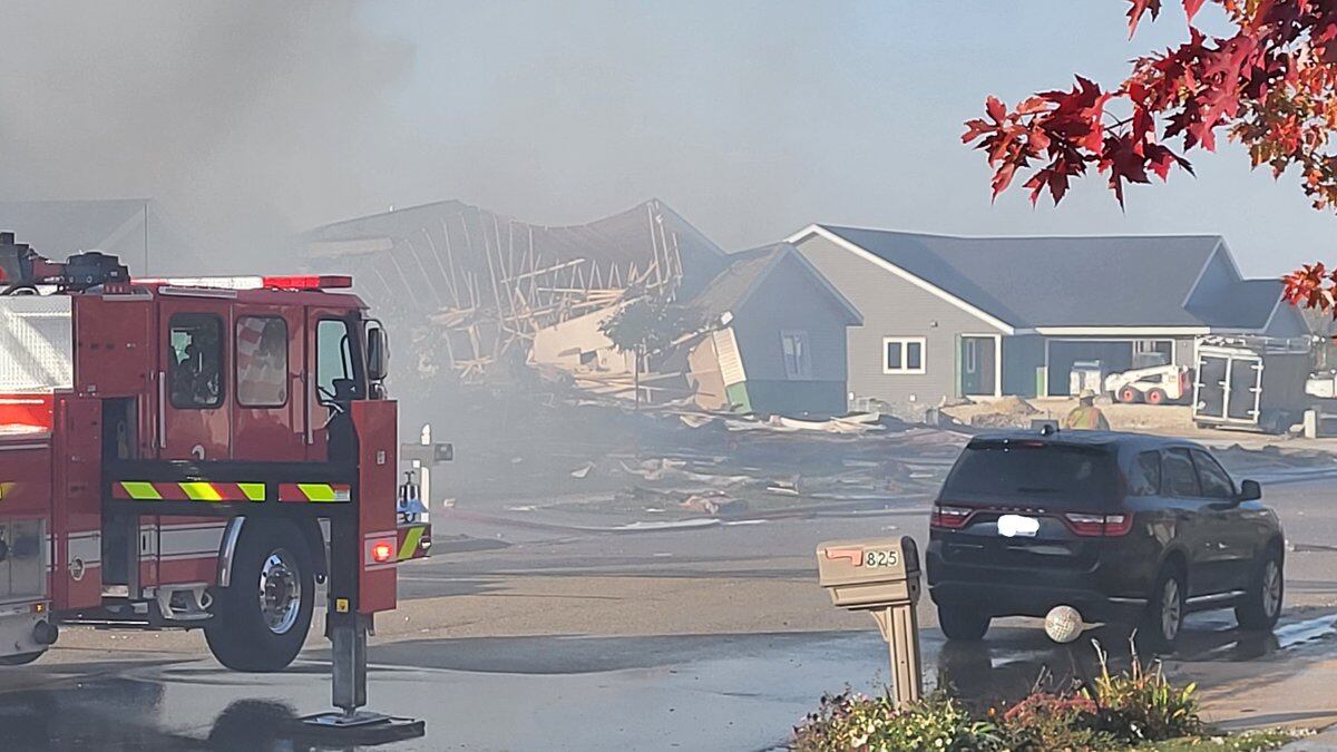 Emergency crews respond to an explosion in the Village of Oregon, on Friday, Oct. 21, 2022.