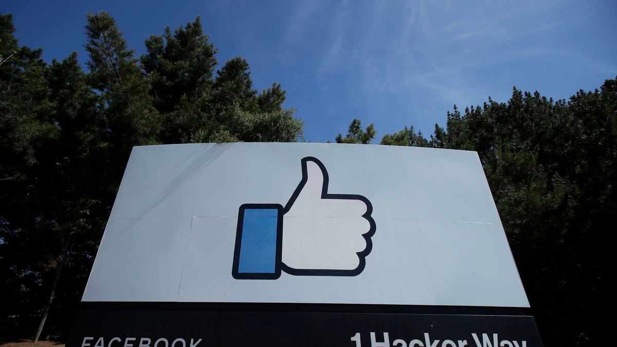 The thumbs up Like logo is shown on a sign at Facebook headquarters in Menlo Park, Calif., Tuesday, April 14, 2020. Facebook has deleted a post by President Donald Trump for the first time, saying it violated its policy against spreading misinformation about the coronavirus. The post in question featured a link to a Fox News video in which Trump says children are “virtually immune” to the virus. Facebook said Wednesday, Aug. 5, 2020 that the “video includes false claims that a group of people is immune from COVID-19 which is a violation of our policies around harmful COVID misinformation.”