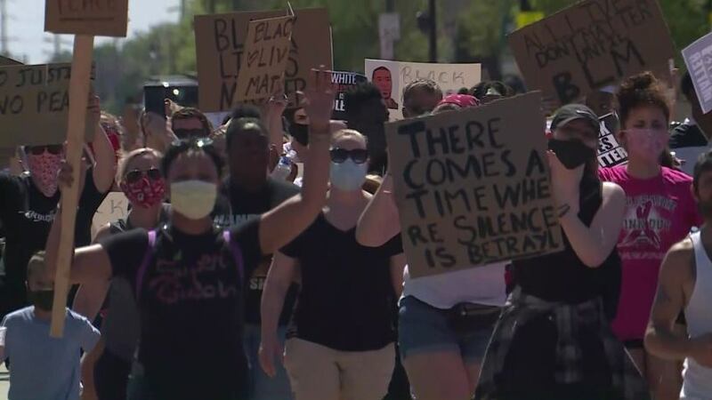 Protesters in Sun Prairie Wednesday afternoon. (Source: WMTV)