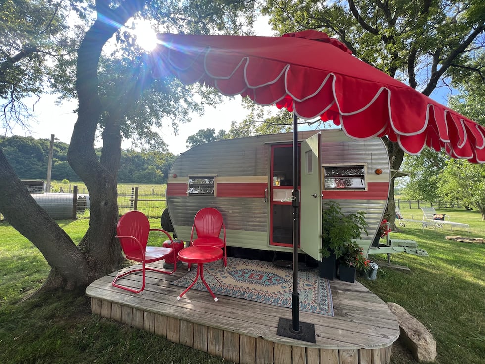 One of three vintage campers that sits on the Marion's property