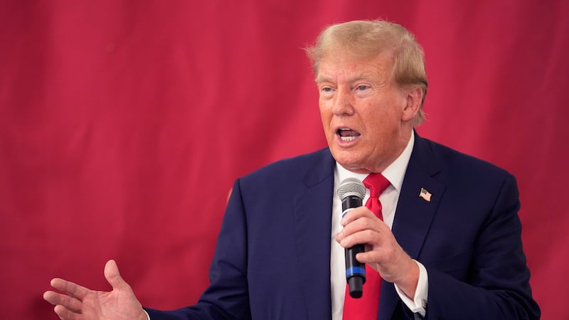 Republican presidential candidate and former President Donald Trump speaks to Texas state...