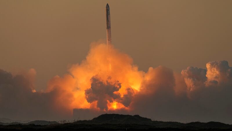 SpaceX's mega rocket Starship launches for a test flight from Starbase in Boca Chica, Texas,...