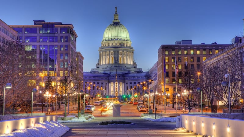 High Dynamic Range (HDR) image of Madison, Wisconsin skyline and state capitol