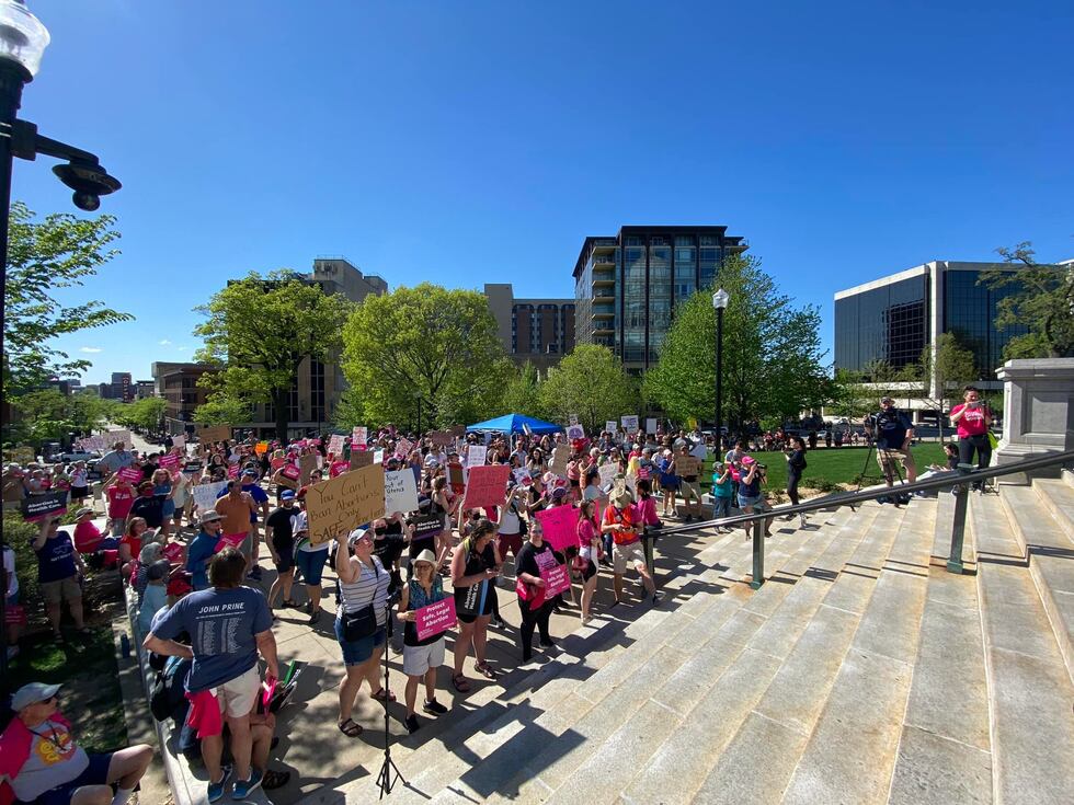 People gather on Saturday, May 14, 2022, at the Wisconsin State Capitol in downtown Madison...