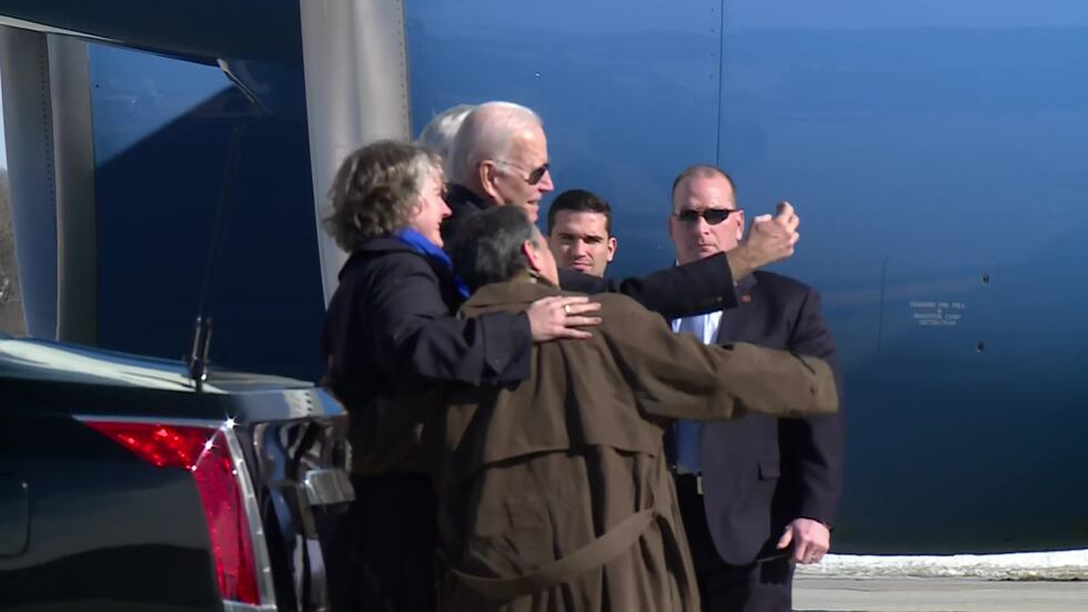 President Joe Biden pauses for a selfie with Gov. Tony Evers, Madison Mayor Satya...