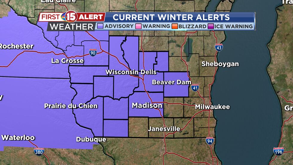 A Winter Weather Advisory is in effect from midnight until 6:00 pm Friday.