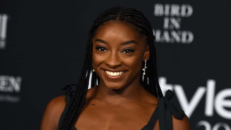 Simone Biles arrives at the 2021 InStyle Awards at The Getty Center on Monday, Nov. 15, 2021...