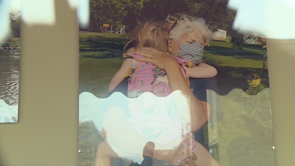 Emily Gajewski hugs her grandma for the first time in several months.