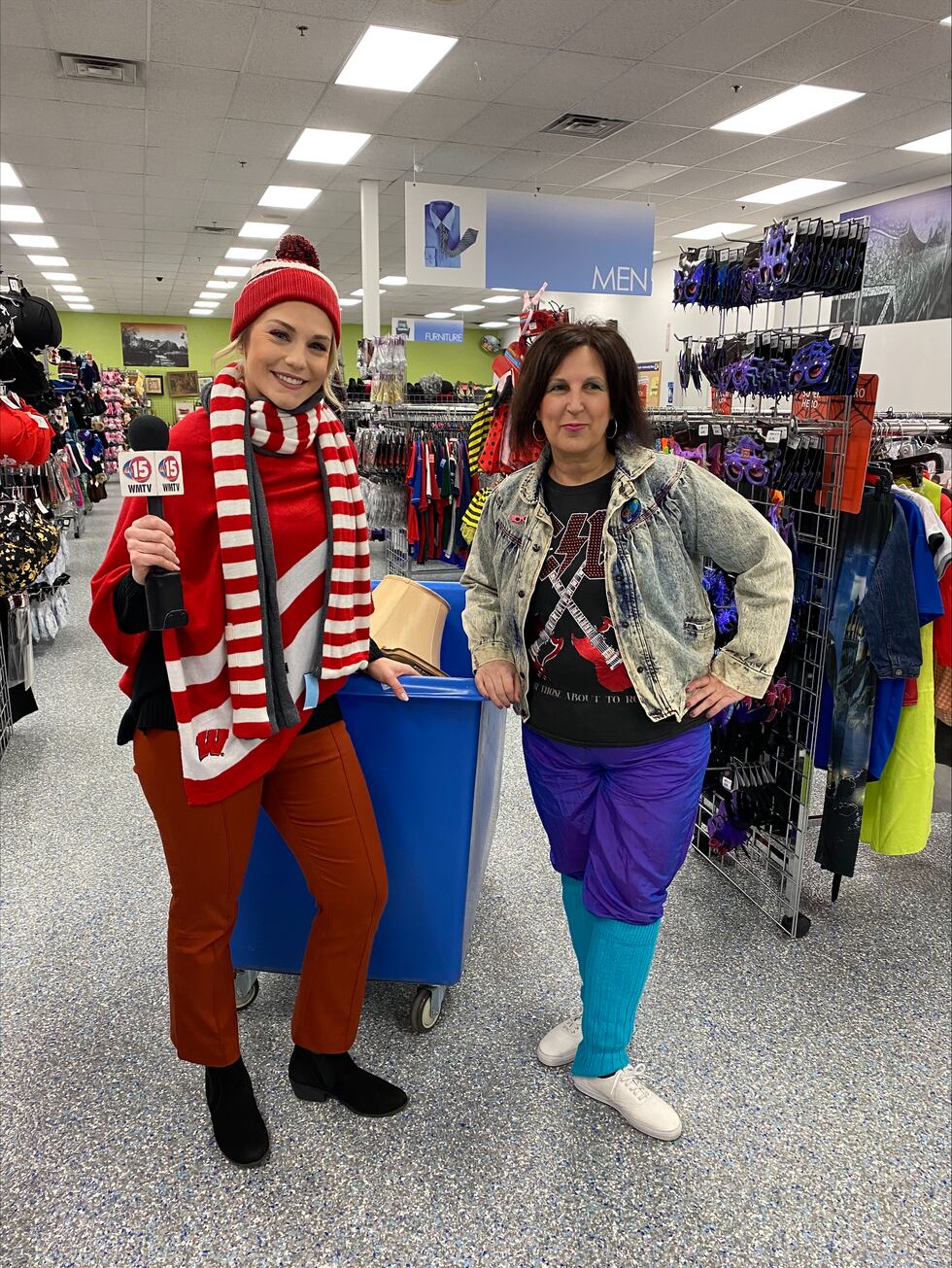NBC15's Erin Sullivan and Michele Harris, CEO of Goodwill South Central Wisconsin, pose with a...
