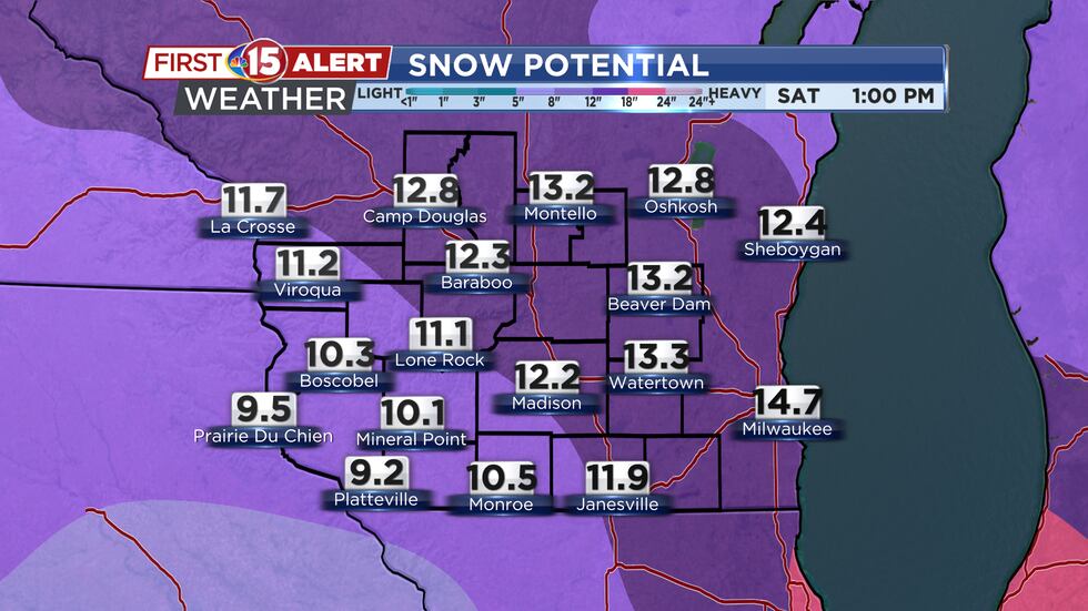 This is one computer model's interpretation of snow amounts this week. Most of the snow will...