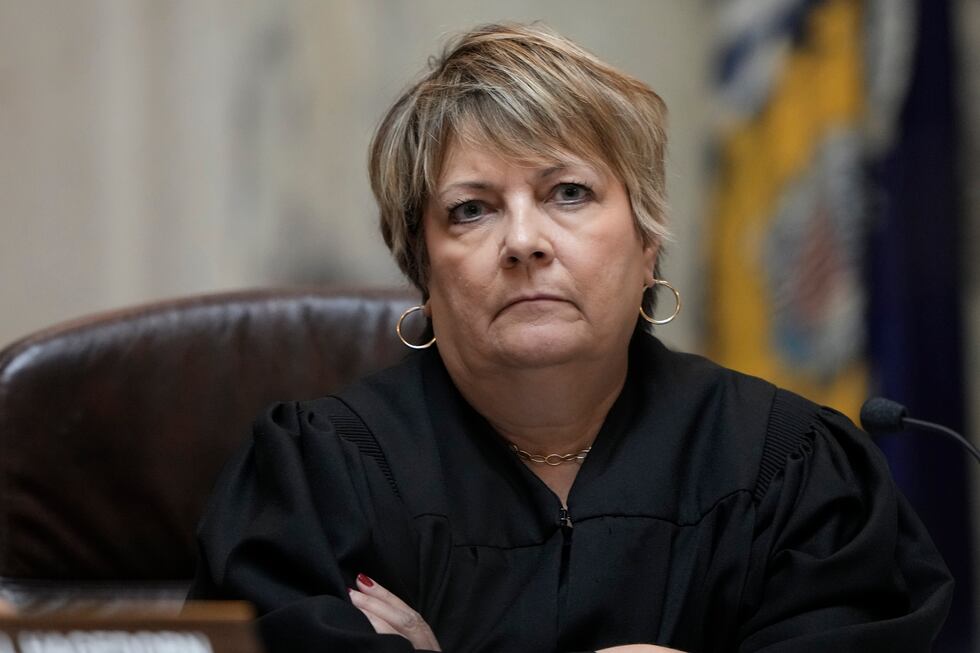 FILE - Wisconsin Supreme Court Justice Janet Protasiewicz attends her first hearing as a...