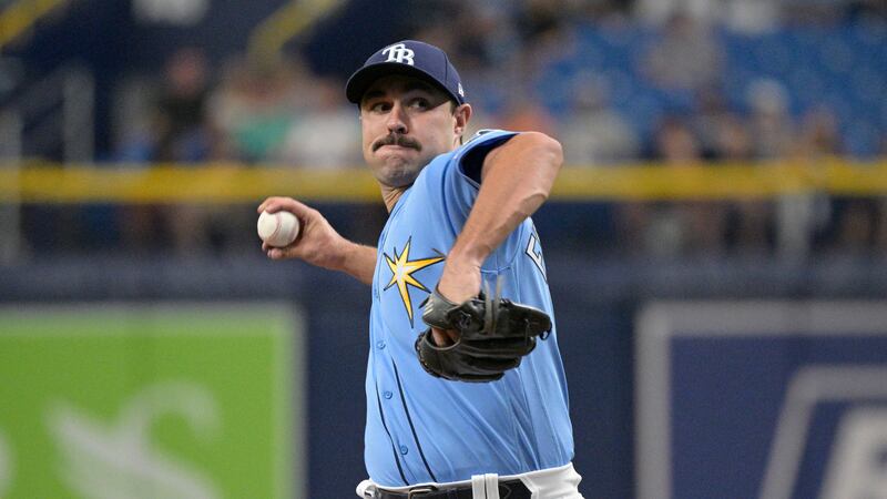 Tampa Bay Rays relief pitcher J.P. Feyereisen throws from the mound during the first inning of...
