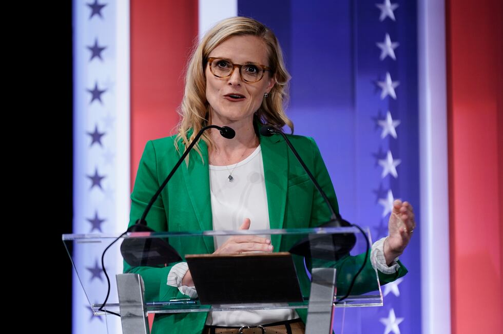 FILE - State treasurer Sarah Godlewski participates in a televised Wisconsin Democratic U.S....