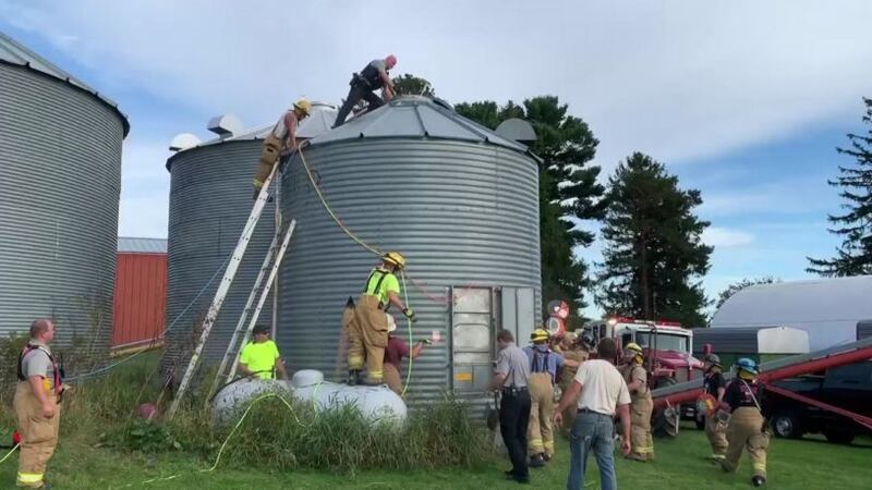Crews rescued a man stranded in a grain bin full of soybeans in Barron County Monday afternoon.