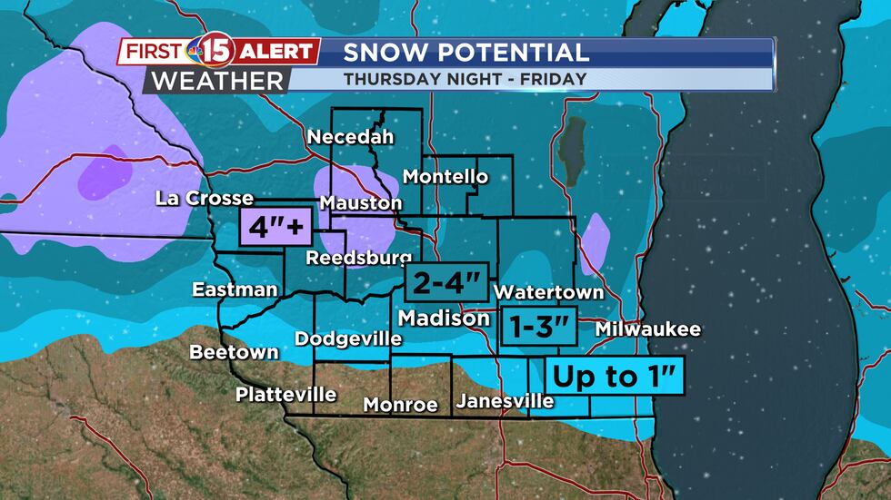 1 to 4+ inches of snow is expected overnight into Friday.